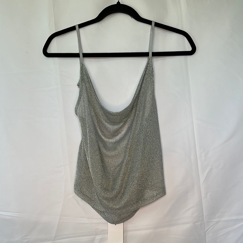 Mango Metallic Silver Camisole Top